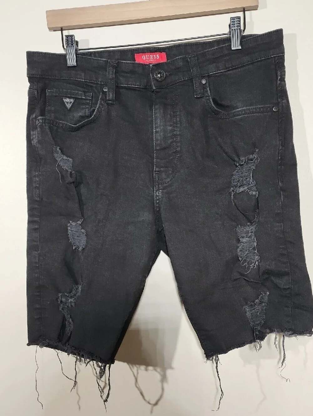 GUESS Black Distressed Ripped Denim Shorts